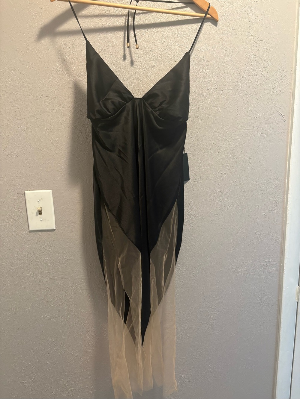 Strapless Black to Ivory Ombre Sheer-Hem Slip Dress